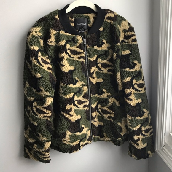 NWT Sanctuary Camo Sherpa Bomber Jacket Coat - Picture 6 of 7